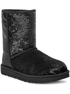 UGG Classic Short Sequin Sparkle Black  Boots Women’s Size 8